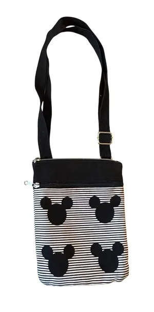 Disney Parks Mickey Mouse Crossbody Bag‎ Canvas Striped Black White Small Travel thumbnail 1
