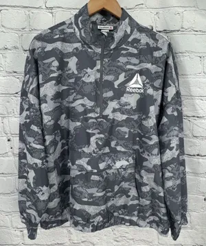Reebok 1/2 Zip Jacket Women's XXL Gray Camo Pullover Lightweight Windbreaker thumbnail 1