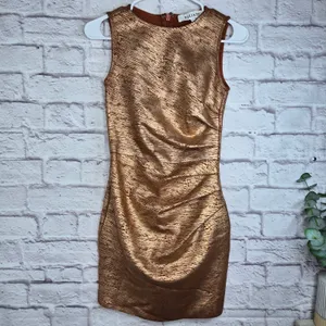 ELLIATT Rhian Metallic Ruched Mini Dress Rust Copper Bronze Bodycon XS Cocktail thumbnail 4