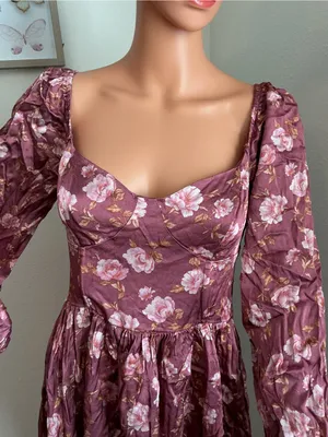 Altar’d State Floral Long Sleeve Mini Dress Mauve Size M thumbnail 3