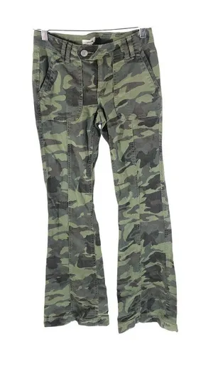 Garage Womens Camo Flare Jeans Size 01 Low Rise Distressed Hem Green thumbnail 1