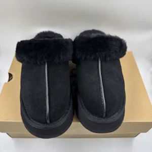UGG Disquette Black Suede Fur Cuff Slide Platform Slipper Shoes Size 7 Women New thumbnail 3