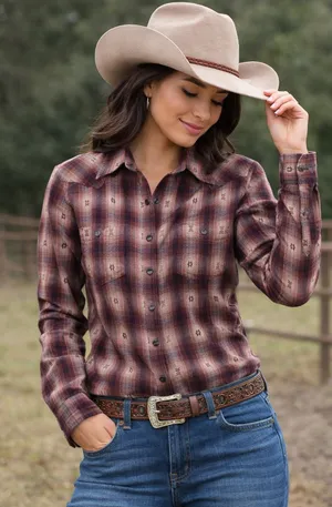 Ariat REAL Western Billie Jean Shirt Plaid Snap Button Cotton Boho Rodeo Small thumbnail 1