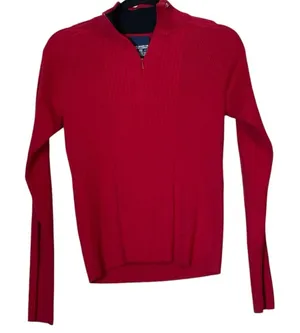 Ralph Lauren Vintage‎ Polo Jeans Co Red Mock Neck 1/4 Zip Ribbed Sweater Medium Preppy READ thumbnail 1