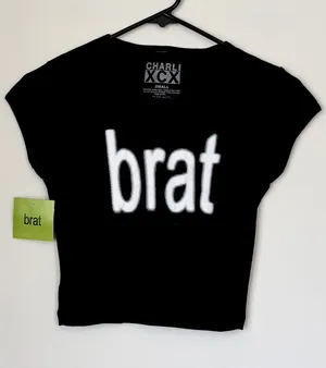 NWT Black/White Charli XCX BRAT Baby Tee thumbnail 1