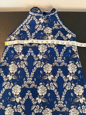 Max Studio Halter Neck Blue White Floral Print Midi Dress XS thumbnail 4