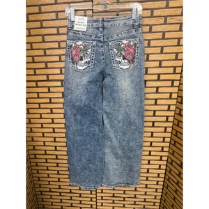 Telepatia‎ Mid Rise Wide Leg Skull Blingy Pocket Jeans SIze 5/27 thumbnail 3