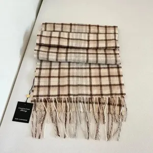 Charter Club Luxury Cashmere Plaid Scarf Ivory Neutral 2-Ply Lightweight Unisex thumbnail 1