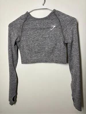 Gymshark Grey Seamless Long-Sleeve Crop Top thumbnail 7