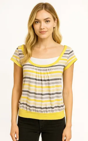 VTG Y2K fun bright striped top Yellow thumbnail 1