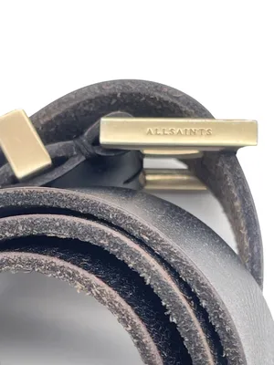 AllSaints Women’s Size S Black Genuine Leather Wide Waist Belt Gold Buckle thumbnail 6