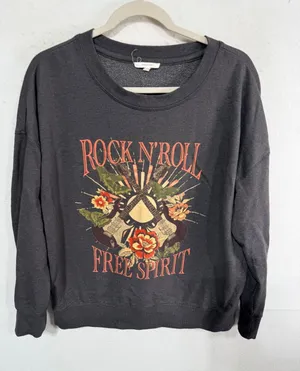 Maurices Sweatshirt Rock N Roll Free Spirit Pullover Large Gray Rocker Graphic thumbnail 1