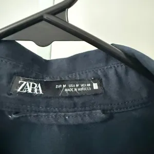 Zara sz M Blue Button‎ Shirt Long Sleeve Cotton Top Preppy Minimalist thumbnail 4