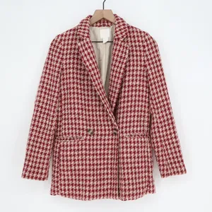 HM Womens Red Cream Houndstooth Double Breasted Blazer Jacket Size 2 thumbnail 1