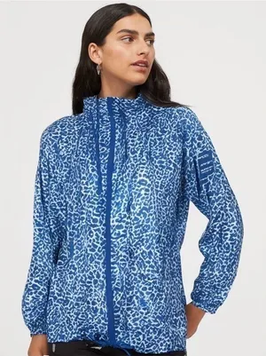 Adidas NEO Blue White Animal Print Wind Breaker Zipper Jacket thumbnail 1