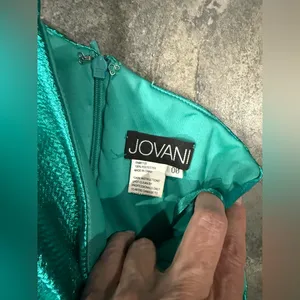 New! Jovani 02136 Metallic Fitted One Shoulder Prom Dress Aqua Green Sz 00 $500‎ thumbnail 9