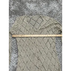 Womens Crochet Knit Cardigan Long Duster Metallic Beige Fringe Boho Cover Up L thumbnail 11