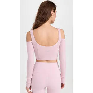 Alo Yoga Ribbed Cropped Butterfly Long Sleeve Tee Ballet Pink Small thumbnail 2
