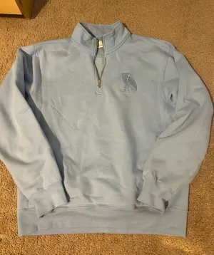 OVO Light Blue Quarter-Zip Sweatshirt with Embroidered Owl thumbnail 1