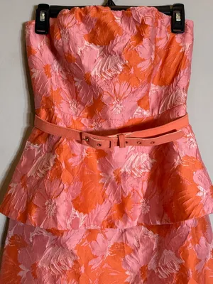 Eva Franco Strapless Peplum Floral Jacquard Dress Women's 2 Pink Orange Cocktail thumbnail 6