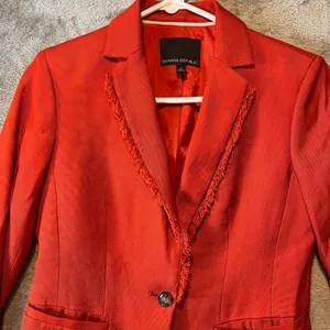 Banana Republic Orange Blazer Jacket Single Button Tailored Fit Fringe Trim SZ 0 thumbnail 2