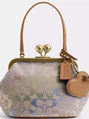 NWT SOLD OUT Coach Kisslock Bag 16 Crystal Signature Jacquard Rainbow Candy HTF thumbnail 4