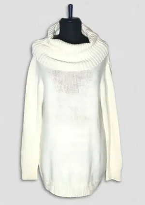 Poof! Cream Cowl Neck Open Back Bow Sweater Dress Size S thumbnail 1