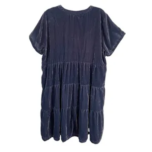 Anthropologie Maeve Harper Crushed‎ Velvet Dress Women's 1X Blue Teired Babydoll thumbnail 4