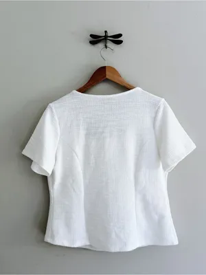 Harlow White Square-Neck Boucle Co-Ord Button Front Short Sleeve Top Women’s XL thumbnail 5