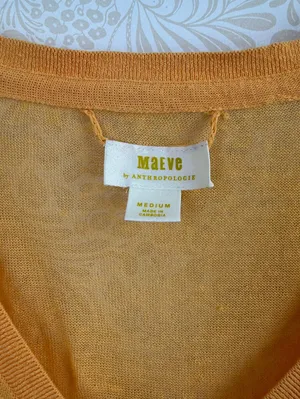 Maeve by Anthropologie Orange Oversized Linen V-Neck Sweater - Size - Medium thumbnail 9