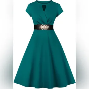 Golden Double Buckle Black Waspie Belt Stretchy Elastic Accentuating‎ Waist Band thumbnail 6