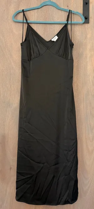 Autumn Wedding Guest Dress Revolve Black Satin Midi Tank Dress Size Small thumbnail 1