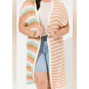 Torrid Long Open-Knit Cardigan Sweater Striped Multicolor Size 1X/2X Pastels thumbnail 8