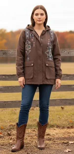 Miss Me Brown Lightweight Tribal Embroidery Stitchig Jacket Size Large thumbnail 1