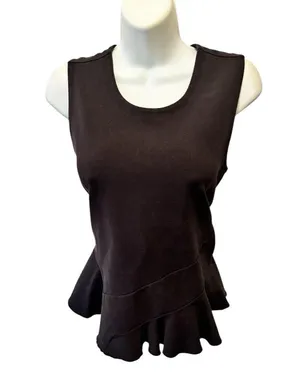 J.Crew Black Sleeveless Top Sz M Fitted Peplum Hem Business Career Stretch thumbnail 2