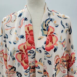 Zara TRF Outerwear Duster Kimono Jacket S-M White Floral Thick Fabric Open Front thumbnail 5