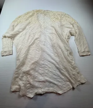 Painted Threads Cream Lace Yoke Open Front Cardigan Pointelle Knit Medium thumbnail 1
