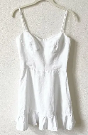 Reformation Mariana Mini Dress Women Size 8 White Linen Ruffle Coastal Bridal thumbnail 1