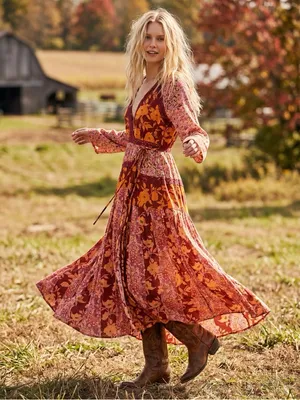 Free People Bohemian Retro 70s Gypsy Floral Tilda Maxi Dress Size Medium thumbnail 1