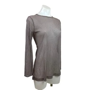 Victoria's Secret Sparkle Metallic Purple Grey Sheer Long Sleeve Tunic Top XS thumbnail 3