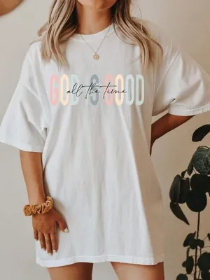 Bella Canvas White Short Sleeve Tee Dress with Multicolor Pastel Graphic thumbnail 1