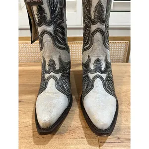 Dan Post Ndulgence Cowboy Boots Snip Toe Leather White Black Size 8 NWT Western thumbnail 7