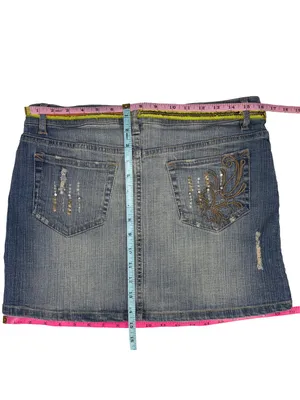 Vintage Y2K Southpole Jeans Sequin Distressed Denim Mini Skirt Size 13 thumbnail 3