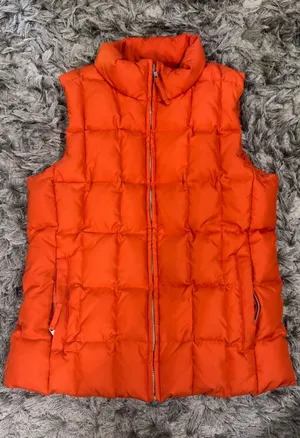 Gap Puffer Vest‎ Women S Orange Down Filled Quilted Full Zip Hiking Outdoor Neon thumbnail 1