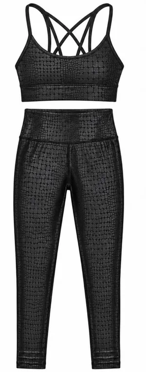 Marika Black Croc Textured Leggings & Sports Bra Set – Size Medium thumbnail 1