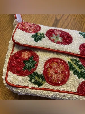 Viral Beaded TOMATO Shoulder handBag Handcrafted India Anthropologie Inspired thumbnail 4