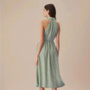 RIHOAS The Green Lapel Plaid Sleeveless Shirt Midi Dress M thumbnail 3