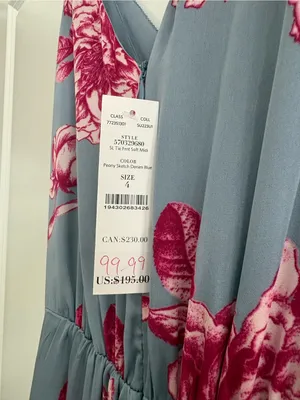 White House Black Market Dusty Blue Maxi Dress with Pink Floral Print thumbnail 2