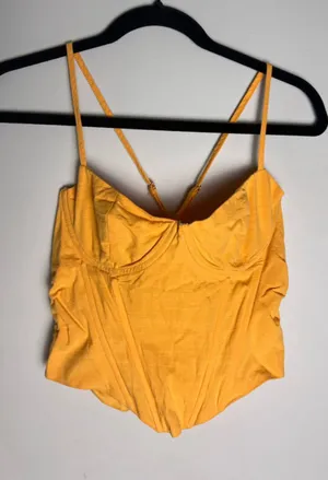 White Fox Yellow Corset Bustier Crop Top M Strappy Ruched Y2K Festival Summer thumbnail 1