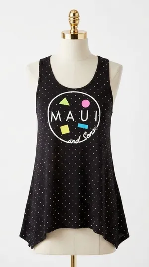 Maui and Sons Black Polka Dot Geometric Graphic Racerback Shark Tank Top Medium thumbnail 1